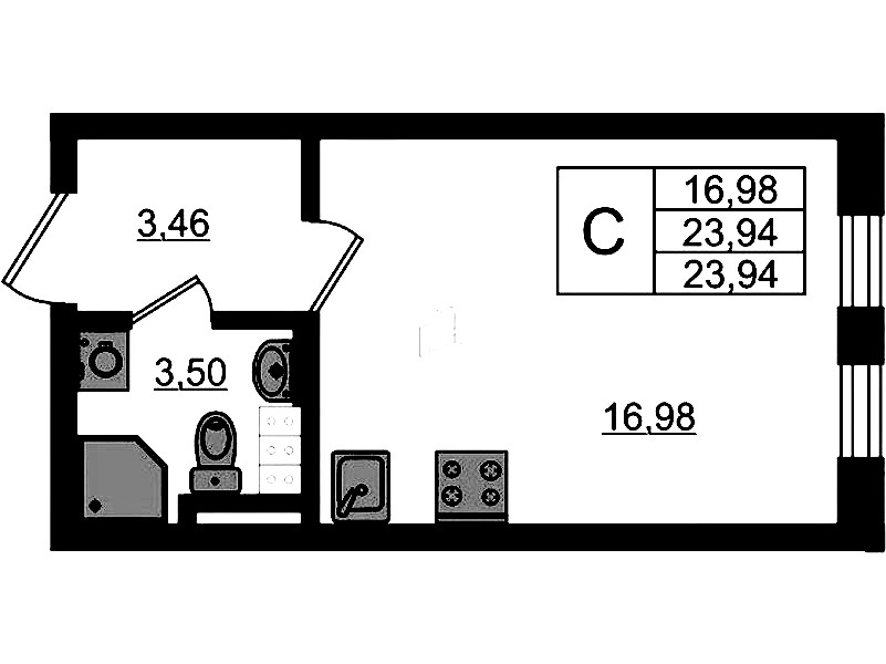 Квартира студия 23.94 м², 4/4 эт., ЖК «Новая история»